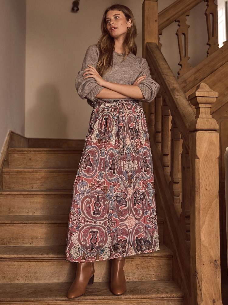 Boho Pink Printed Midi Skirt - Image 1 of 7