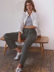 Olive Green Premium Wool Rich Tapered Trousers - Image 2 of 8