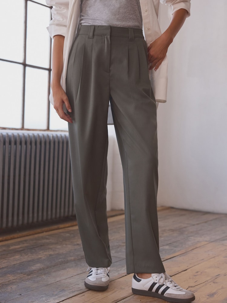 Olive Green Premium Wool Rich Tapered Trousers - Image 3 of 8