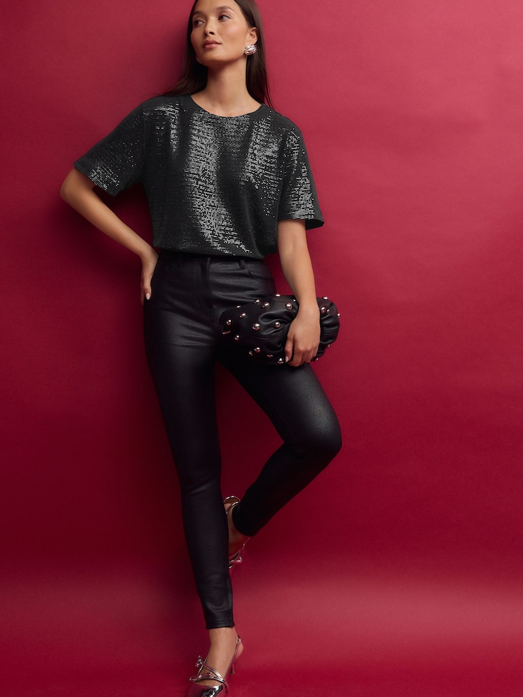 Black Coated Ponte Trousers - Image 1 of 7