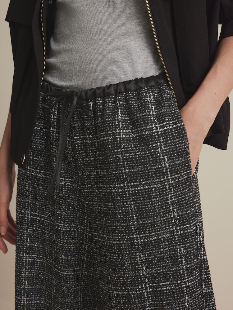 Schwarz - Boucle Sparkle Hose mit weitem Bein und Karomuster - Bild 1 von 8