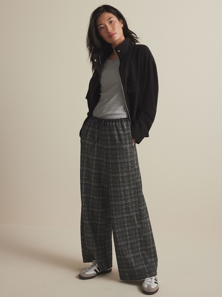 Black Boucle Sparkle Check Wide Leg Trousers - Image 2 of 8 Black Boucle Sparkle Check Wide Leg Trousers - Image 2 of 8