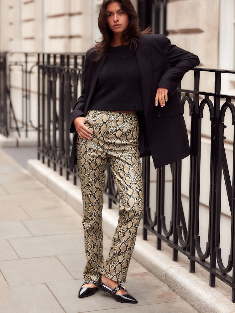 Snake Print Faux Leather Straight Leg Trousers - Image 1 of 8