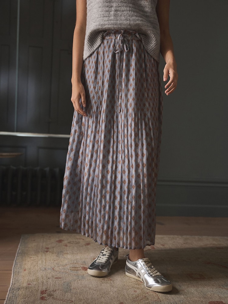 Boho Blue Printed Midi Skirt - Image 2 of 8