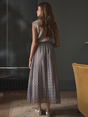 Boho Blue Printed Midi Skirt - Image 4 of 8