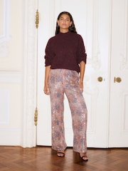 Pink Floral Sequin Wide Leg Trousers - Image 1 of 7