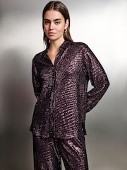 Burgundy Red Embellished Sequin Shirt - Image 3 of 8