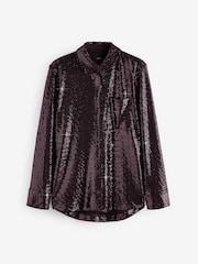 Burgundy Red Embellished Sequin Shirt - Image 5 of 8