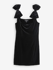 Black Velvet Bow Detail Mini Dress - Image 4 of 6