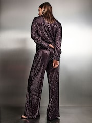 Burgundy Sequin Wide Leg Trousers - Image 3 of 8