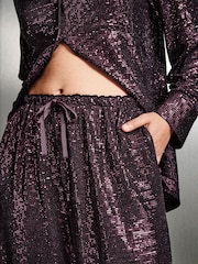 Burgundy Sequin Wide Leg Trousers - Image 4 of 8