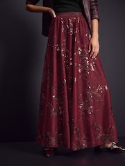 Burgundy Sequin Maxi Skirt - Image 2 of 7