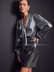 Silver Mini Sequin Skirt - Image 1 of 7