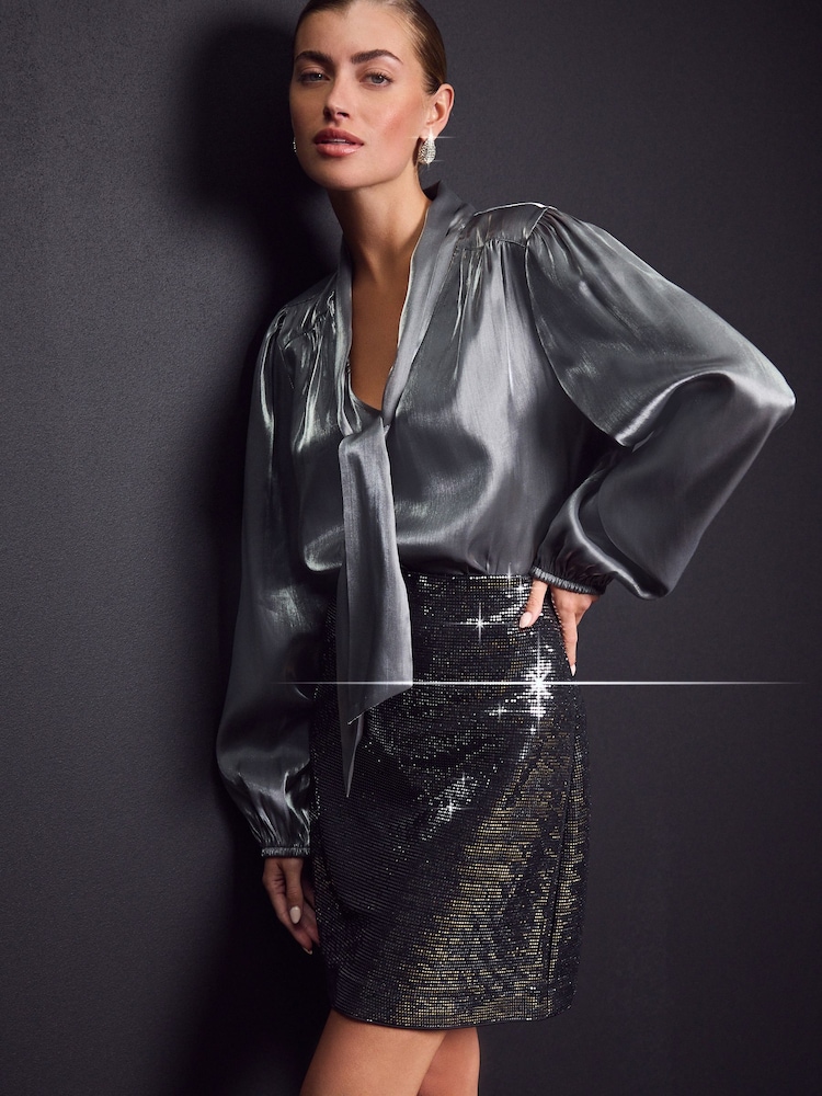 Silver Mini Sequin Skirt - Image 1 of 7