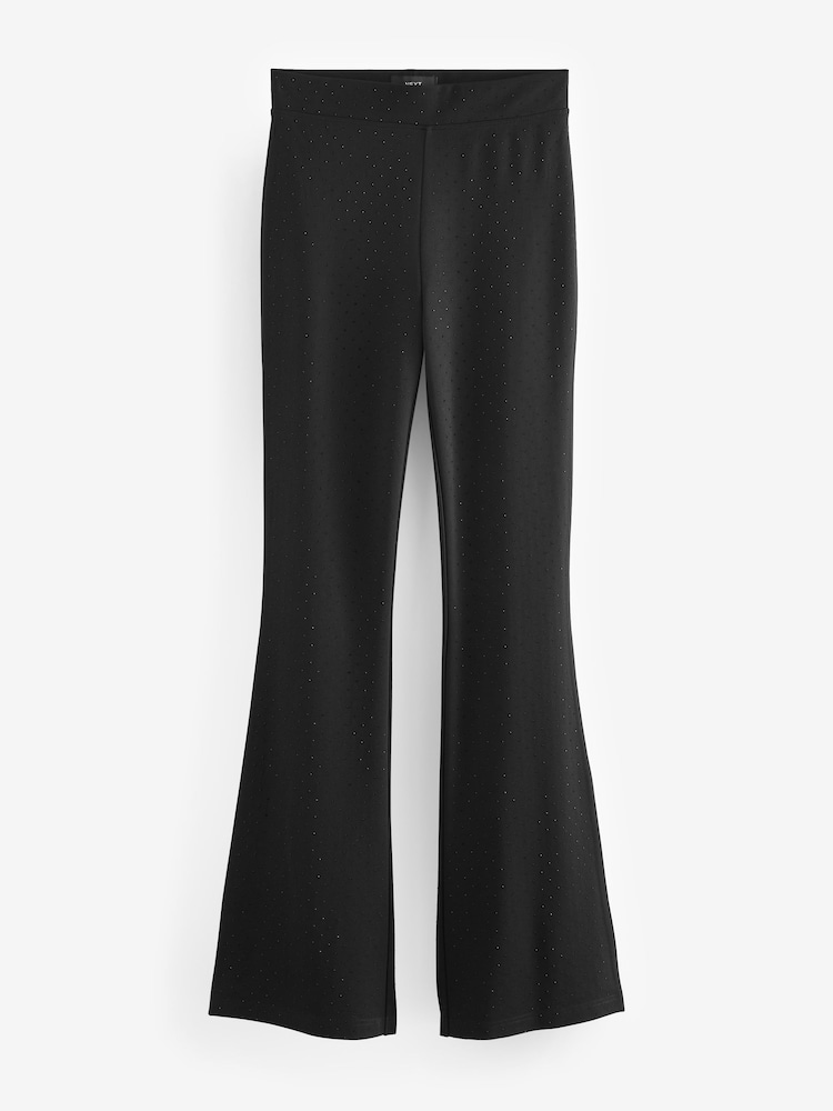 Black Diamonte Power Sculpting Ponte Flare Leggings - Image 5 of 7
