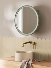 Sage Green Round Frame Wall Mirror Cabinet - Image 1 of 7