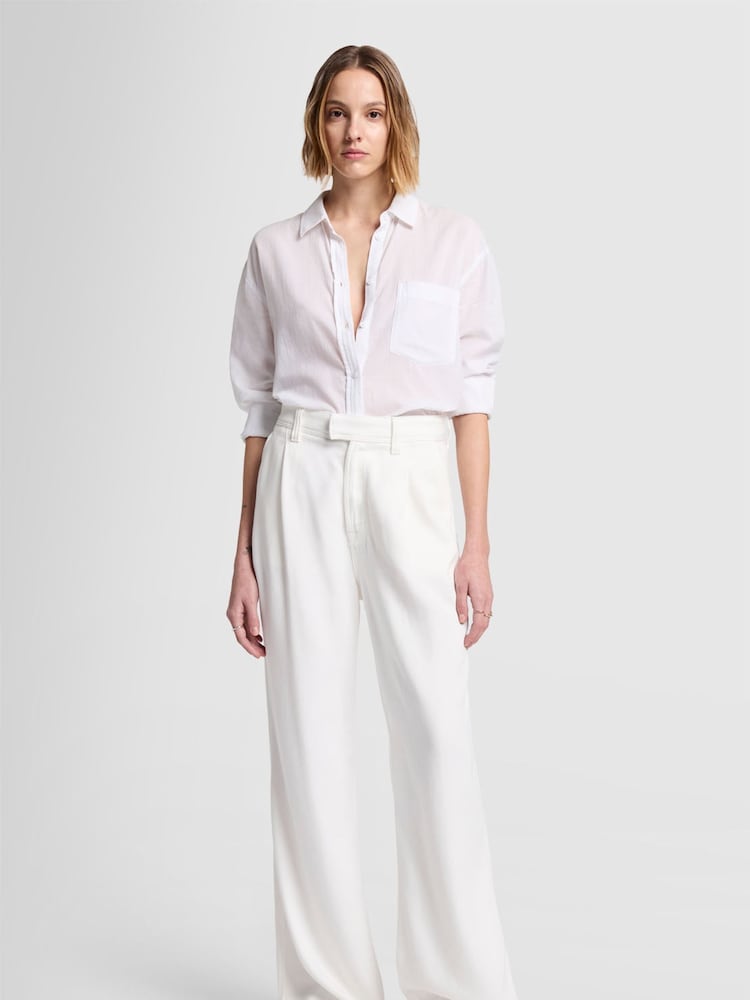 7 For All Mankind Pleated Colored Tencel Vesper White Trousers - Image 1 of 8