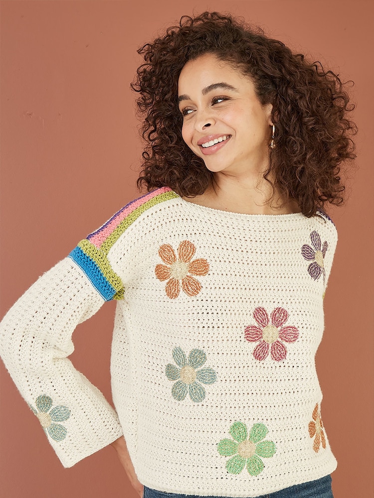 Yumi Cream Crochet Flower Jumper - Image 1 of 5