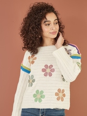Yumi Cream Crochet Flower Jumper - Image 2 of 5