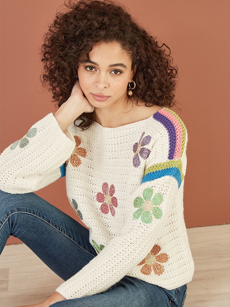 Yumi Cream Crochet Flower Jumper - Image 5 of 5