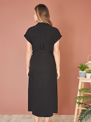 Yumi Black Viscose Look Midi Shirt Dress With Wooden Belt - Image 4 of 5