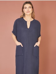 Yumi Blue Italian 100% Linen Tunic Dress - Image 1 of 4