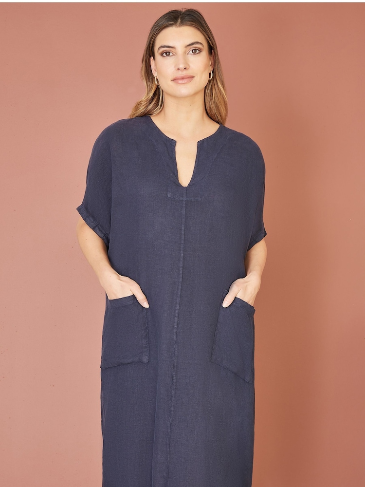 Yumi Blue Italian 100% Linen Tunic Dress - Image 1 of 4