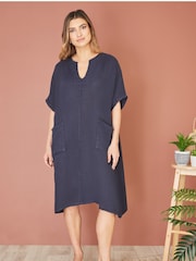 Yumi Blue Italian 100% Linen Tunic Dress - Image 2 of 4