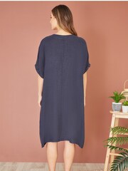 Yumi Blue Italian 100% Linen Tunic Dress - Image 3 of 4