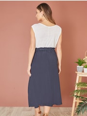 Yumi Blue Italian 100% Linen Midi Skirt With Pockets - Image 3 of 4
