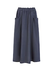 Yumi Blue Italian 100% Linen Midi Skirt With Pockets - Image 4 of 4