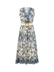 Yumi Blue Floral Border Print Broderie Anglaise 100% Cotton Midi Dress - Image 5 of 5