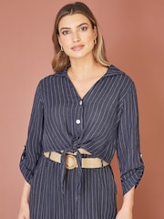 Yumi Blue Striped Italian 100% Linen Shirt - Image 1 of 4