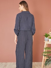 Yumi Blue Striped Italian 100% Linen Shirt - Image 3 of 4