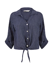Yumi Blue Striped Italian 100% Linen Shirt - Image 4 of 4