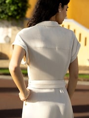 Yumi Natural Viscose Look Midi Shirt Dress With Wooden Belt - Image 5 of 5
