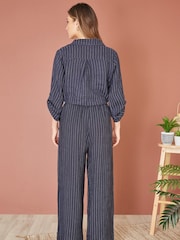 Yumi Blue Italian 100% Linen Wide Leg Trousers With Belt - Image 3 of 4