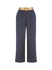 Yumi Blue Italian 100% Linen Wide Leg Trousers With Belt - Image 4 of 4