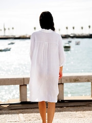 Yumi White Relaxed Fit 100% Linen Longline Shirt - Image 4 of 4