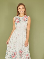 Yumi Cream Floral Border Lace Dress - Image 1 of 5