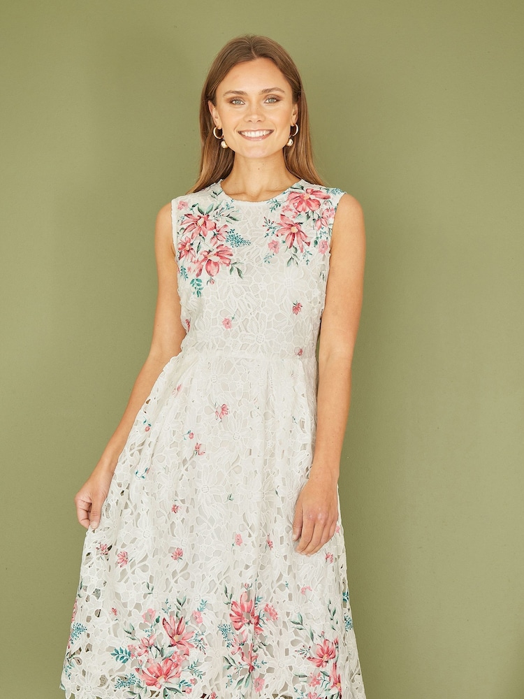 Yumi Cream Floral Border Lace Dress - Image 1 of 5 Yumi Cream Floral Border Lace Dress - Image 1 of 5
