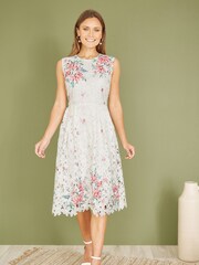 Yumi Cream Floral Border Lace Dress - Image 2 of 5