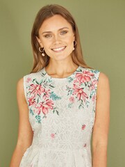 Yumi Cream Floral Border Lace Dress - Image 3 of 5