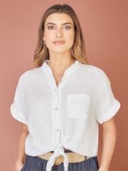 Yumi White Italian 100% Linen Shirt - Image 1 of 4