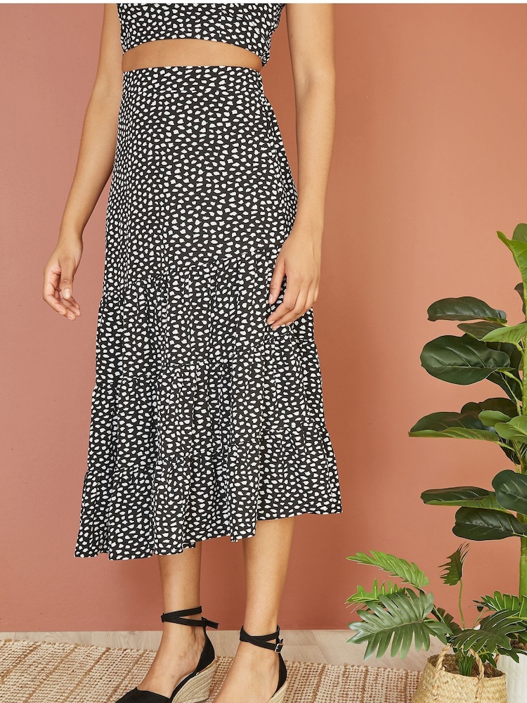 Mela Black Dalmatian Print Midi Skirt - Image 2 of 4