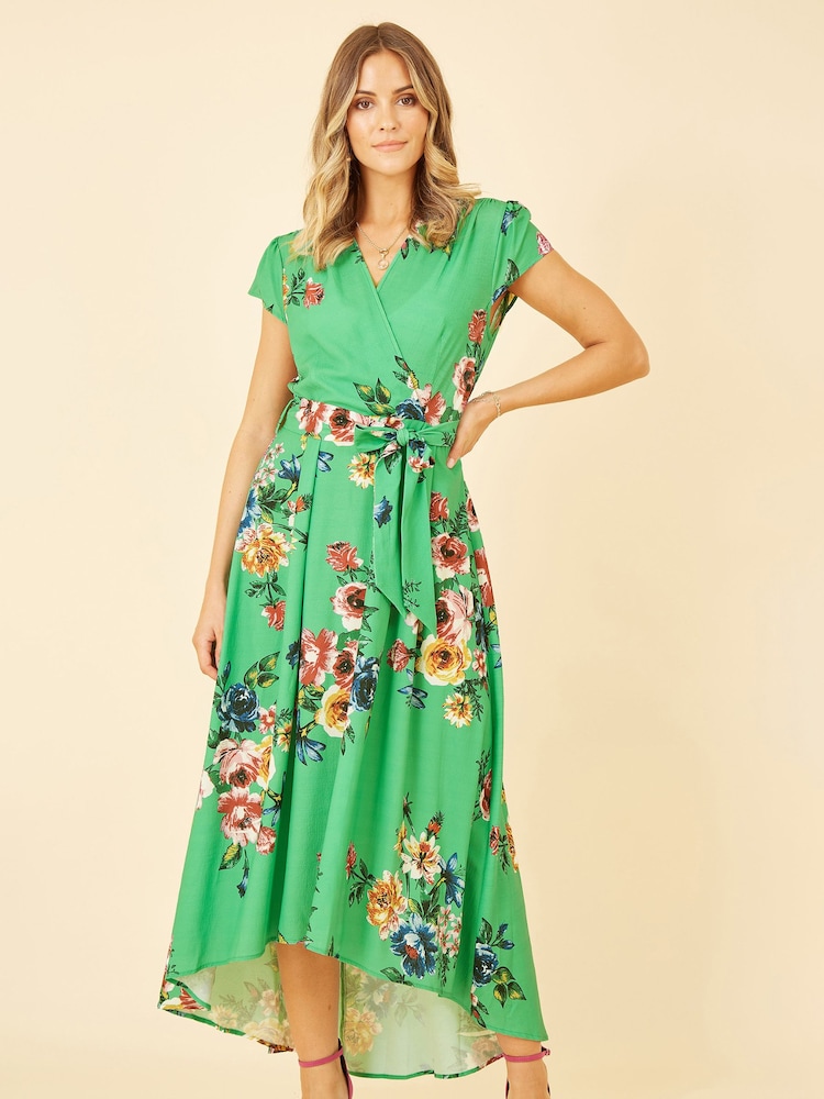Grün - Mela Blumiges Midikleid mit Wickeloptik und abgerundetem Saum - Bild 2 von 5 Grün - Mela Blumiges Midikleid mit Wickeloptik und abgerundetem Saum - Bild 2 von 5