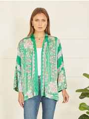 Mela Green Paisley Print Satin Kimono Jacket - Image 1 of 5