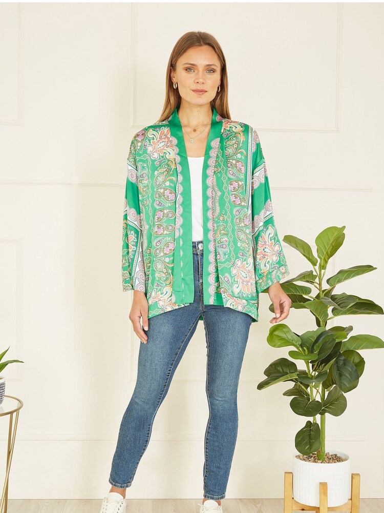 Mela Green Paisley Print Satin Kimono Jacket - Image 2 of 5