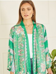 Mela Green Paisley Print Satin Kimono Jacket - Image 3 of 5