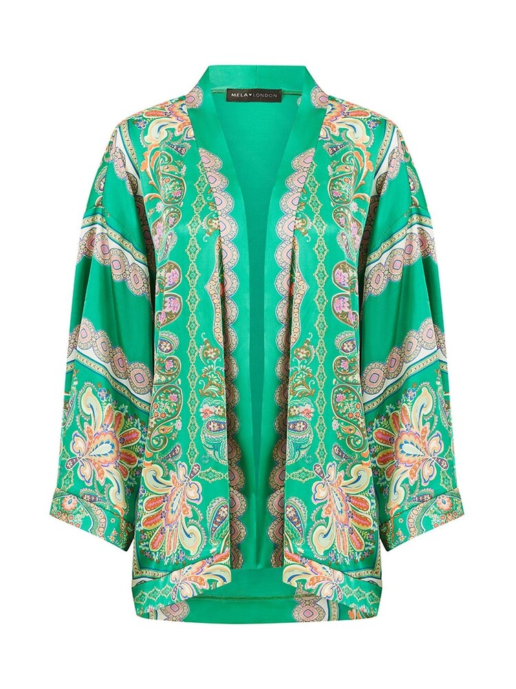 Mela Green Paisley Print Satin Kimono Jacket - Image 5 of 5